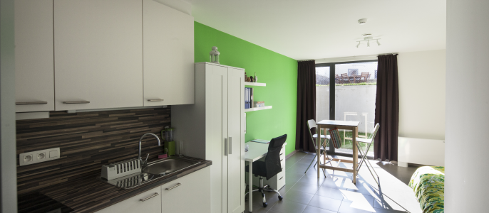 Upstudio with bathroom and kitchen at Ter Plaeten Upkot Ghent.